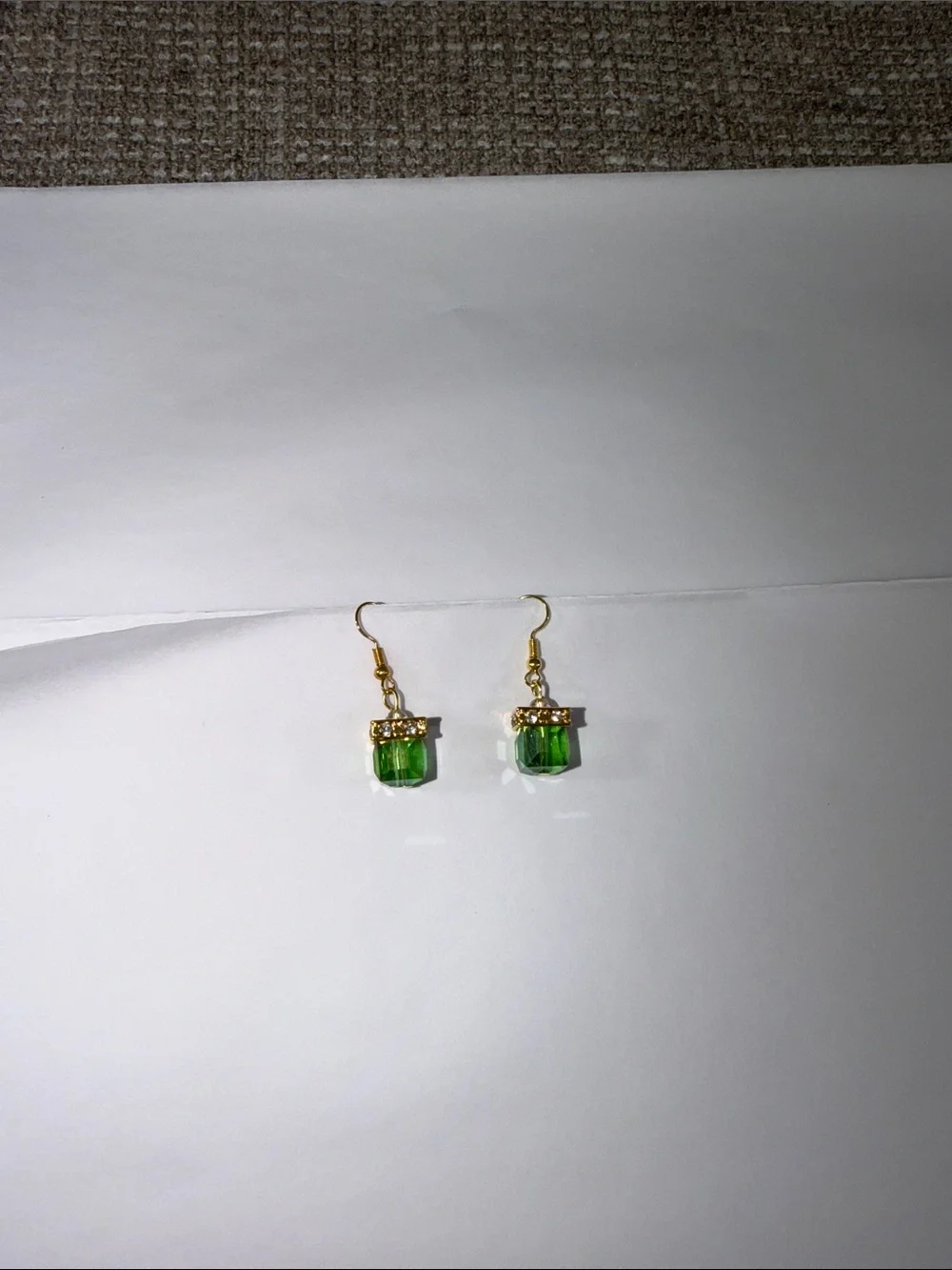 Gold-Tone Green Crystal Drop Earrings